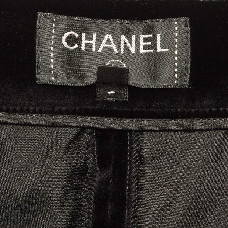 Pre Owned Chanel Black Velvet Button Detail Pants S
