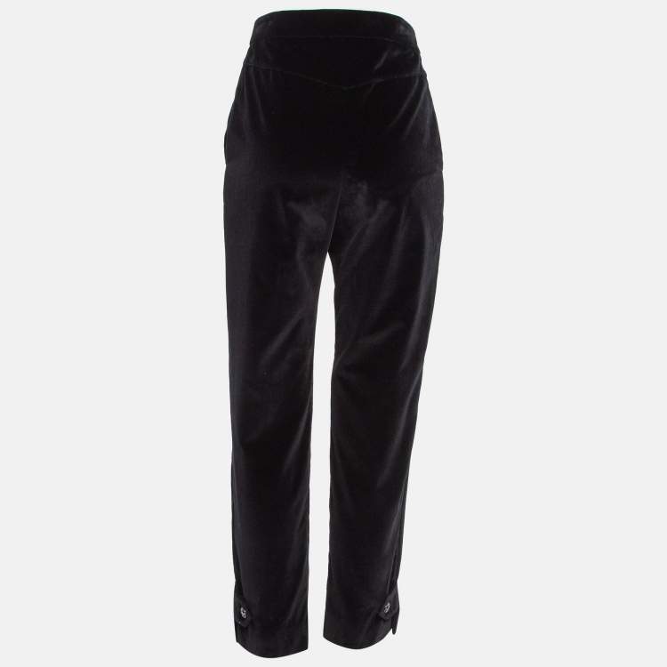 Pre Owned Chanel Black Velvet Button Detail Pants S