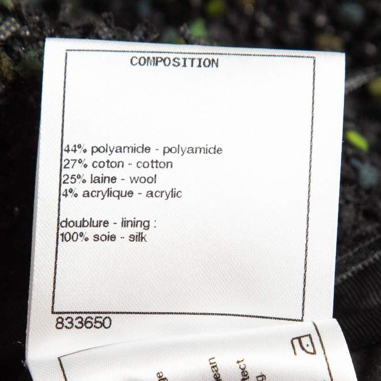 Pre Owned Chanel Black/Green Tweed Logo Badge Detail Trousers S