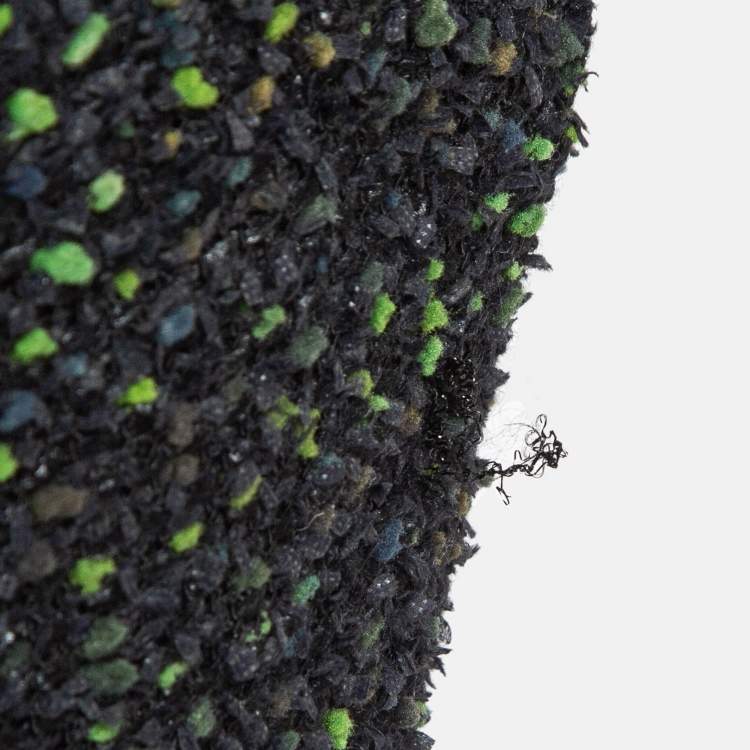 Pre Owned Chanel Black/Green Tweed Logo Badge Detail Trousers S