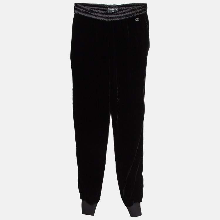 Pre Owned Chanel Black Velvet Loose Fit Trousers S