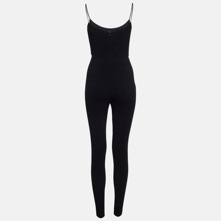 Pre Owned Chanel Black Stretch Crepe Shoulder Strap Jumpsuit S