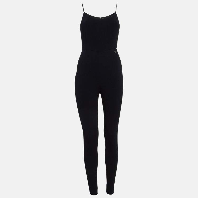 Pre Owned Chanel Black Stretch Crepe Shoulder Strap Jumpsuit S