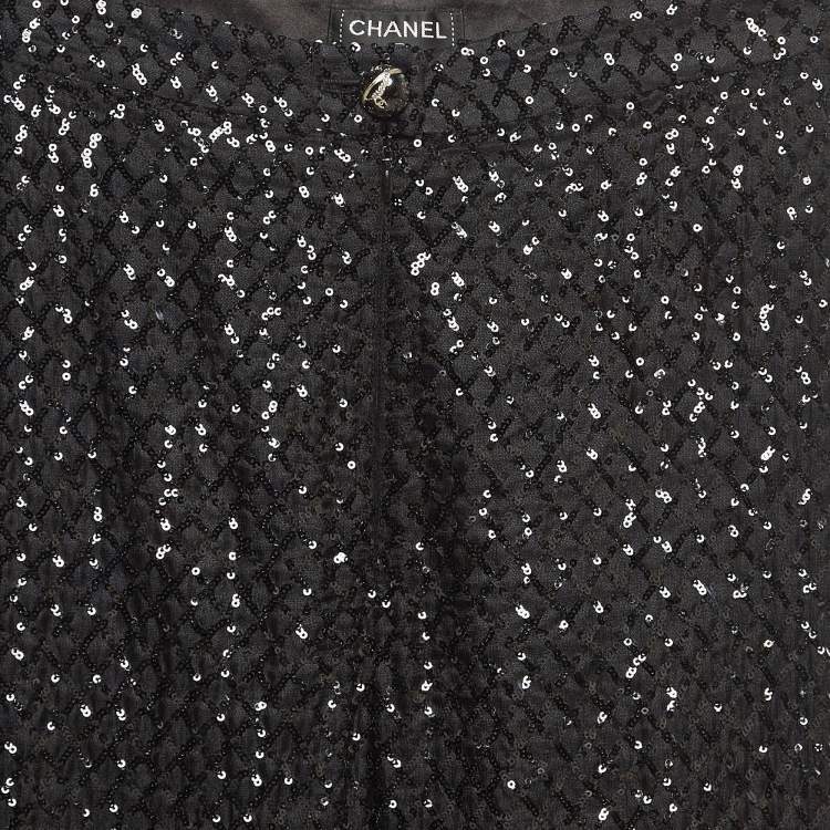 Pre Owned Chanel Black Sequin Silk Wide Leg Pants S