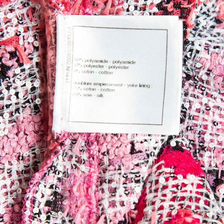 Pre Owned Chanel Pink Checkered and CC Interlock Tweed Jacket S