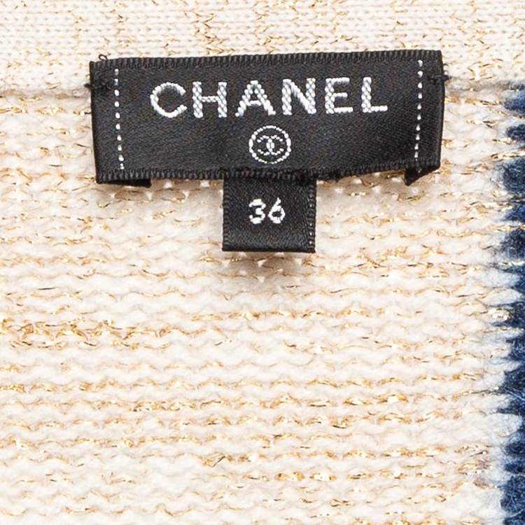 Pre Owned Chanel Multicolor Logo Intarsia Knit Cutout Sleeve Sweater S