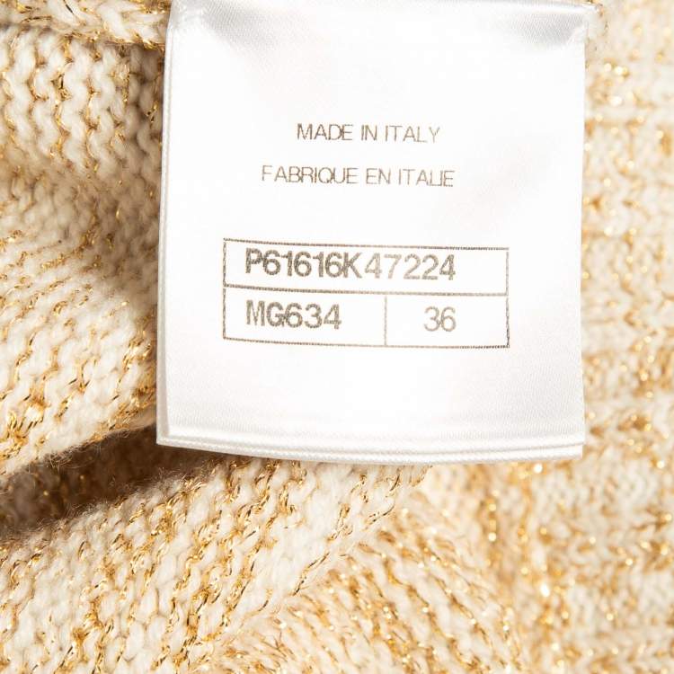 Pre Owned Chanel Multicolor Logo Intarsia Knit Cutout Sleeve Sweater S