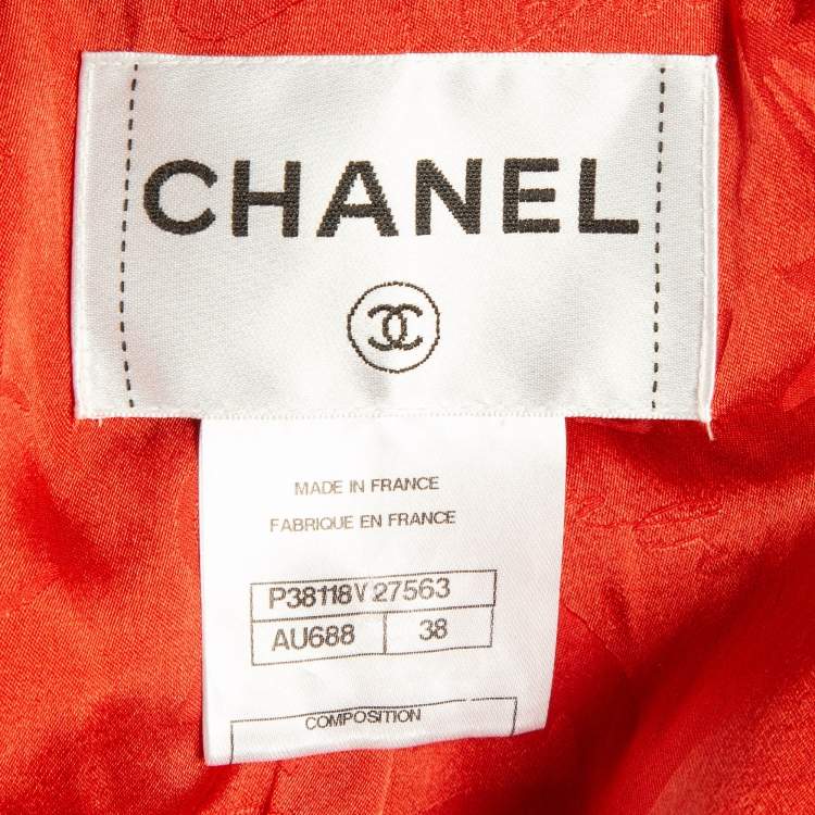 Pre Owned Chanel Red Tweed Button Detail Jacket M