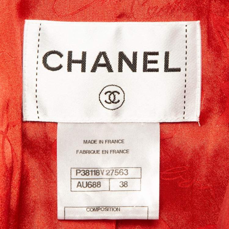 Pre Owned Chanel Red Tweed Button Detail Jacket M