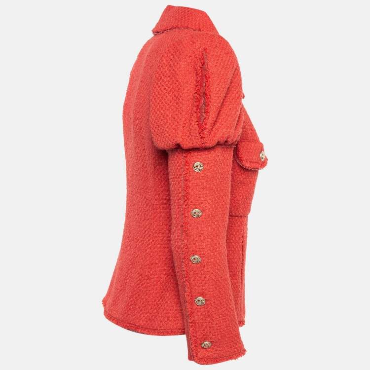 Pre Owned Chanel Red Tweed Button Detail Jacket M
