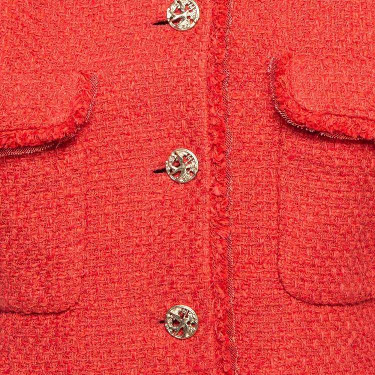 Pre Owned Chanel Red Tweed Button Detail Jacket M