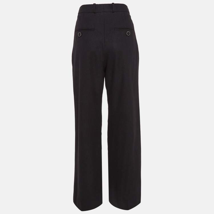 Pre Owned Chanel Black Wool Wide Leg Trousers S
