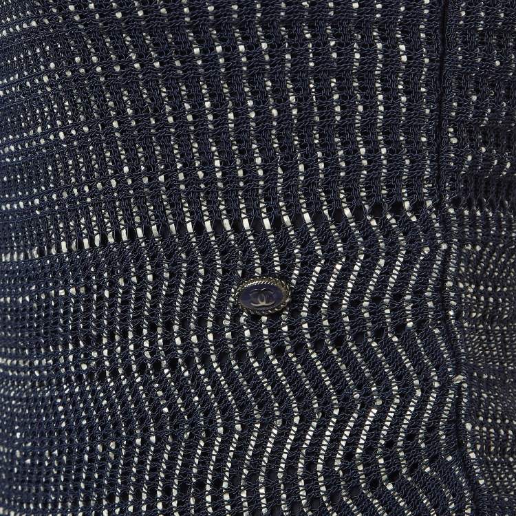 Pre Owned Chanel Navy Blue Patterned Knit Sleeveless Long Dress S