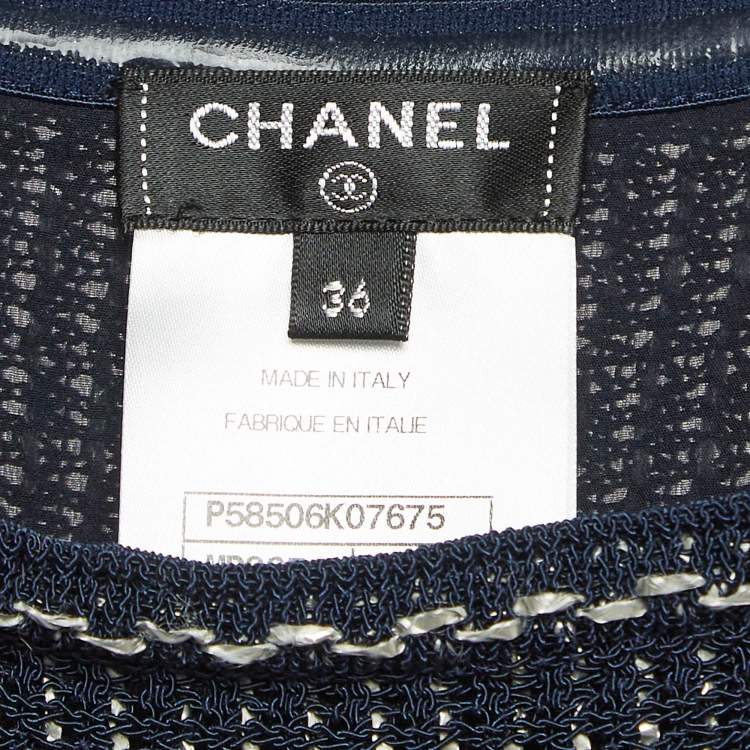 Pre Owned Chanel Navy Blue Patterned Knit Sleeveless Long Dress S