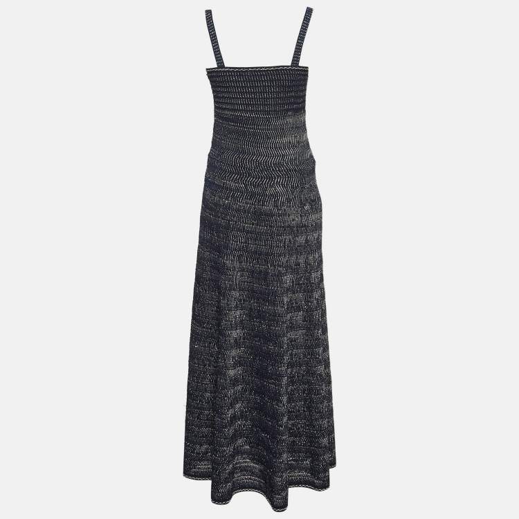 Pre Owned Chanel Navy Blue Patterned Knit Sleeveless Long Dress S