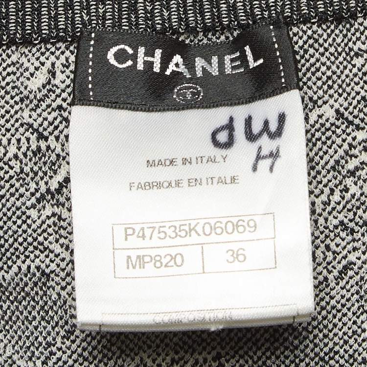 Pre Owned Chanel Black Floral Patterned Knit Midi Skirt S 