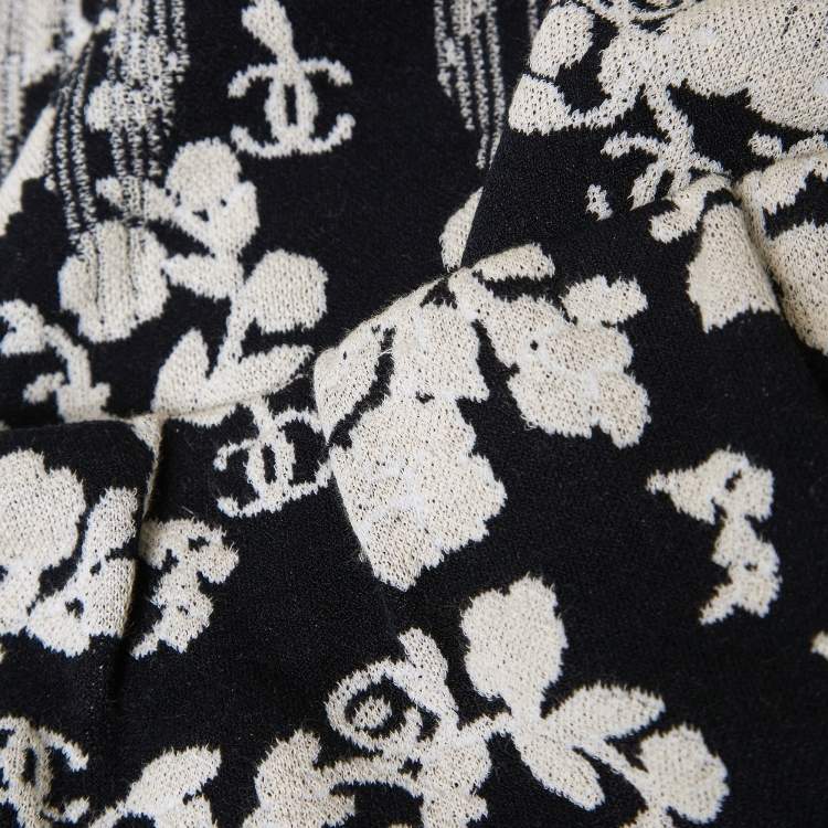 Pre Owned Chanel Black Floral Patterned Knit Midi Skirt S 
