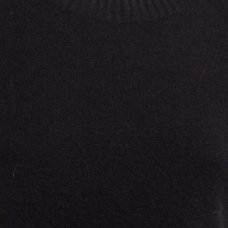 Pre Owned Chanel Black Cashmere Blend Pearl Button Detail Top M
