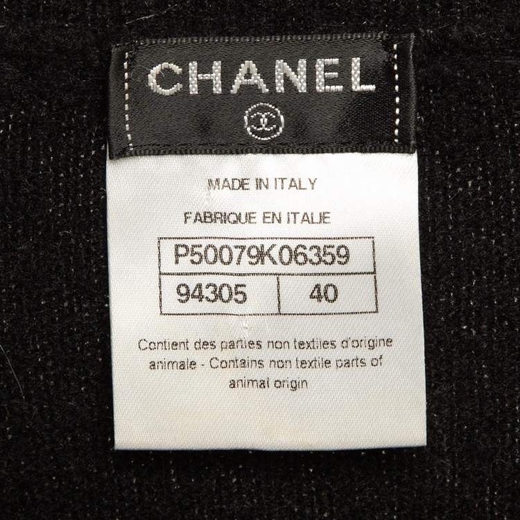 Pre Owned Chanel Black Cashmere Blend Pearl Button Detail Top M