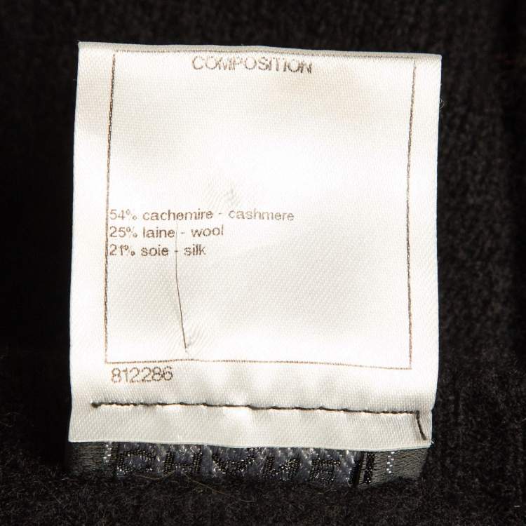 Pre Owned Chanel Black Cashmere Blend Pearl Button Detail Top M