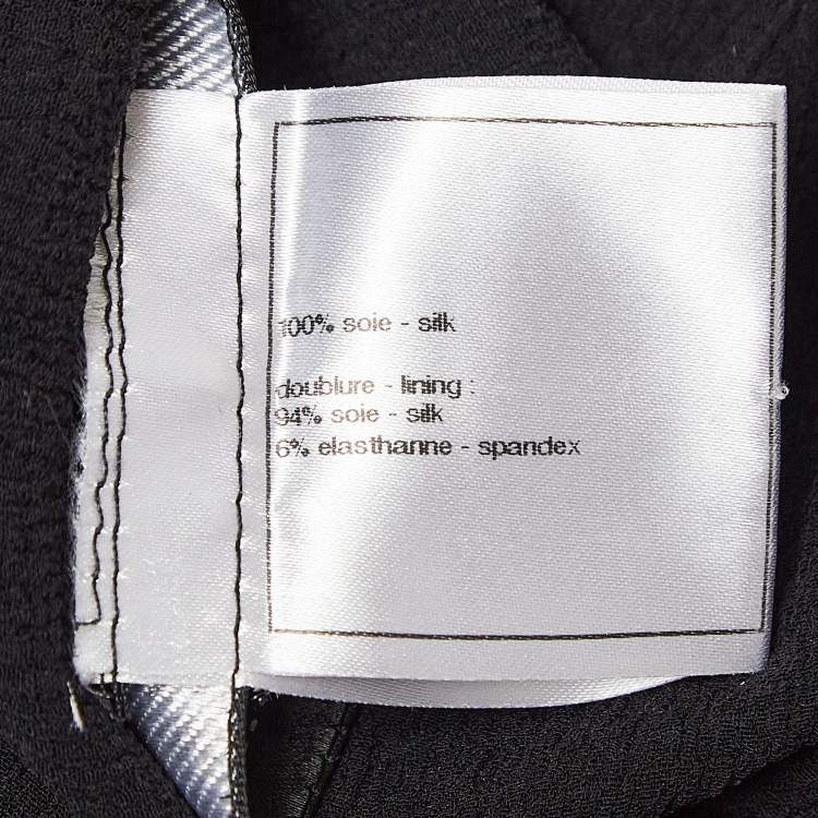 Pre Owned Chanel Black Textured Crepe Front Tie Detail Crop Top M