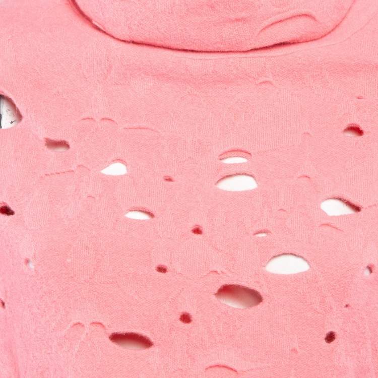 Pre Owned Chanel Pink Ripped Wool Blend Cara Delevingne Crop Sweatshirt M