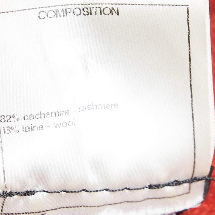 Pre Owned Chanel Red Cashmere Button Front Sleeve Detail Cardigan L