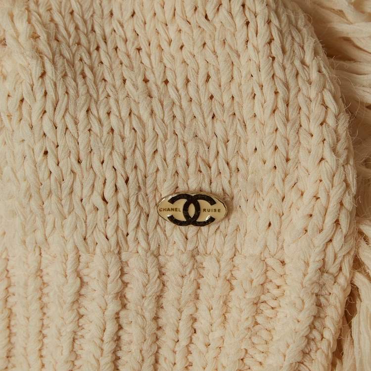 Pre Owned Chanel Cream Patterned Knit Pullover Sweater S