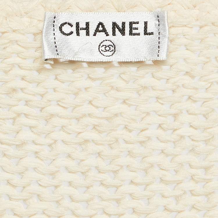 Pre Owned Chanel Cream Patterned Knit Pullover Sweater S
