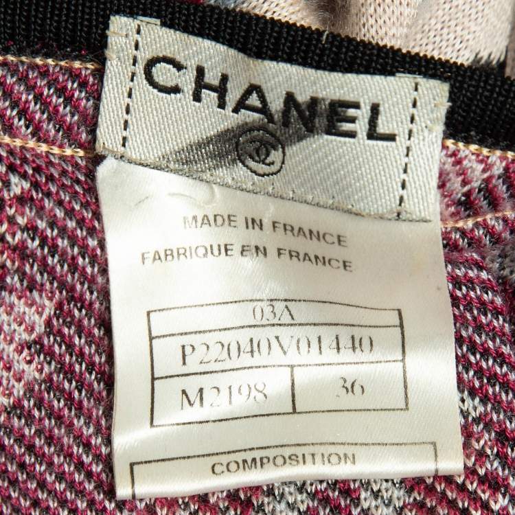 Pre Owned Chanel Pink Floral Pattern Knit Feather Fringe Detail Cropped Cardigan S