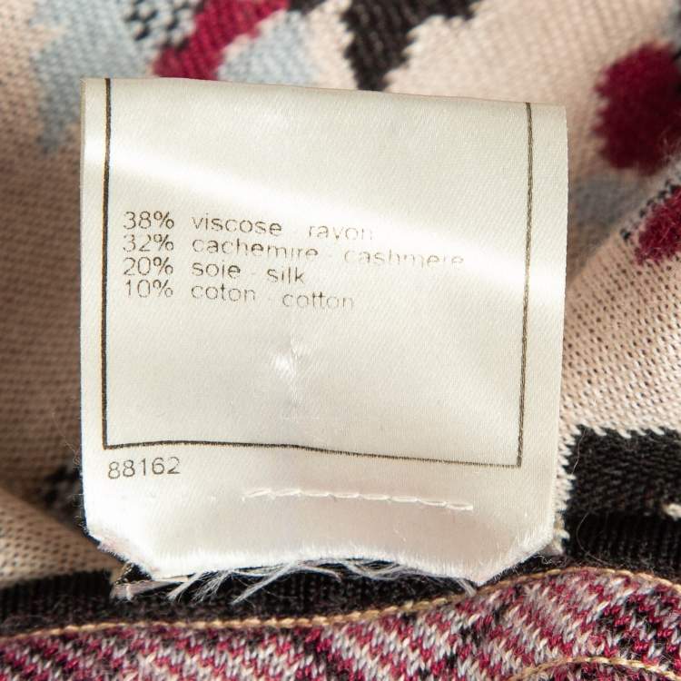 Pre Owned Chanel Pink Floral Pattern Knit Feather Fringe Detail Cropped Cardigan S