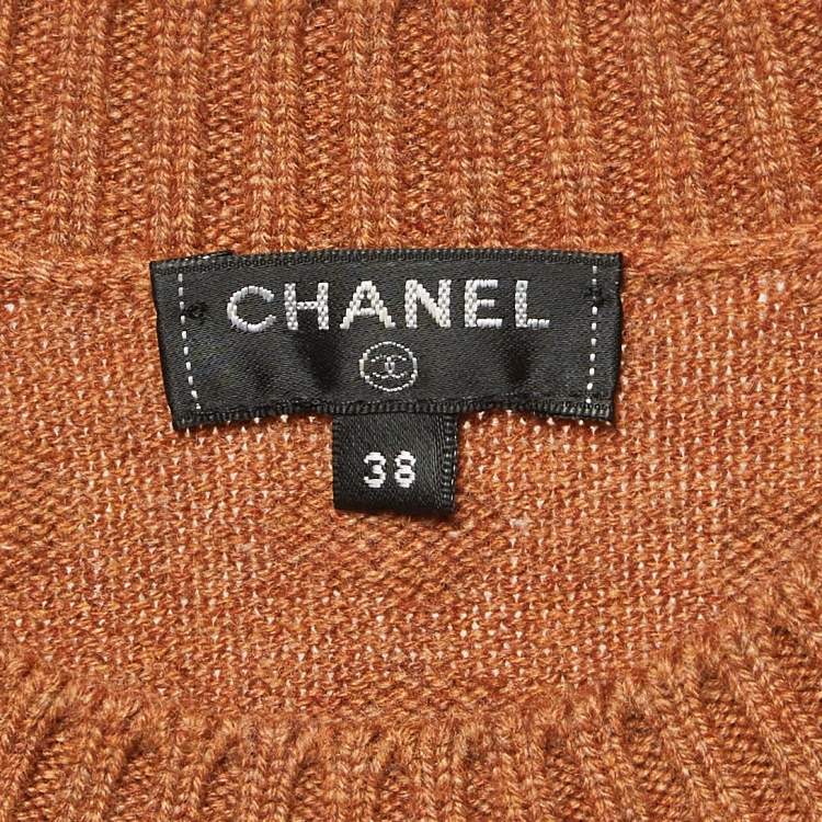 Pre Owned Chanel Brown Embellished Cashmere Knit Tunic Sweater M