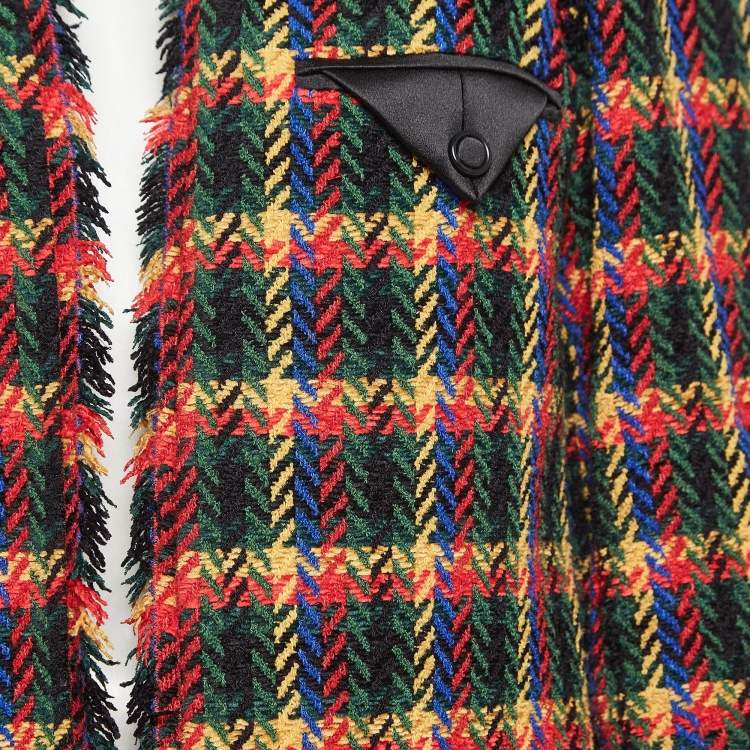 Pre Owned Chanel Vintage Multicolor Patterned Wool Blend Open Front Fringed Coat L