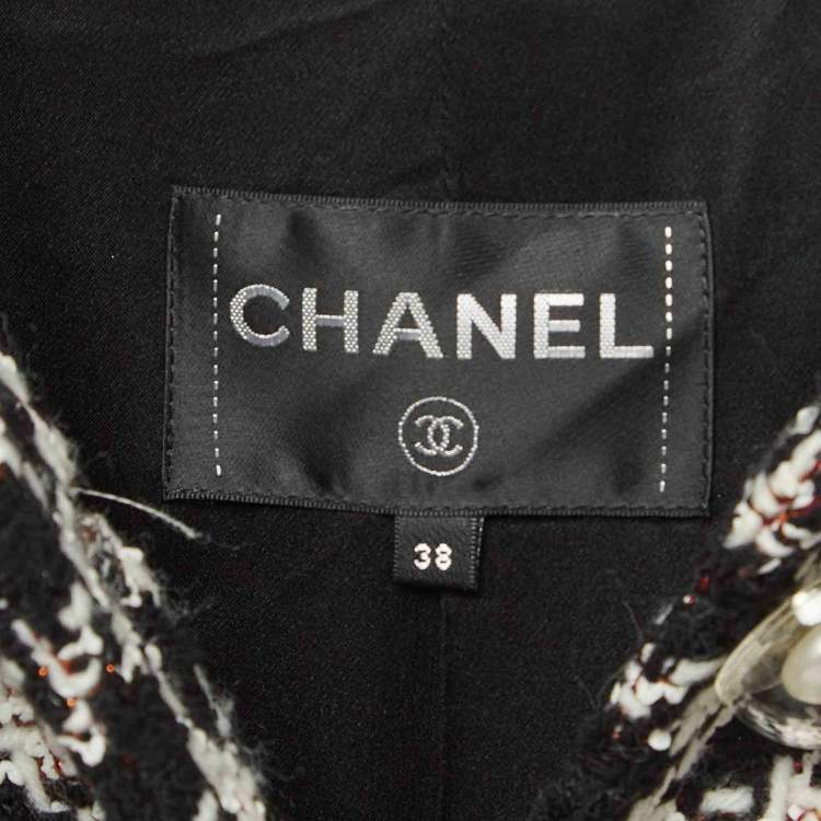 Pre Owned Chanel Black/White Lurex Houndstooth Mid-Length Coat M