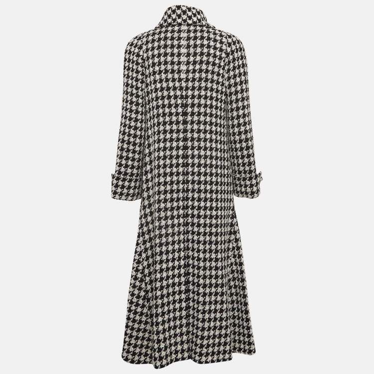 Pre Owned Chanel Black/White Lurex Houndstooth Mid-Length Coat M