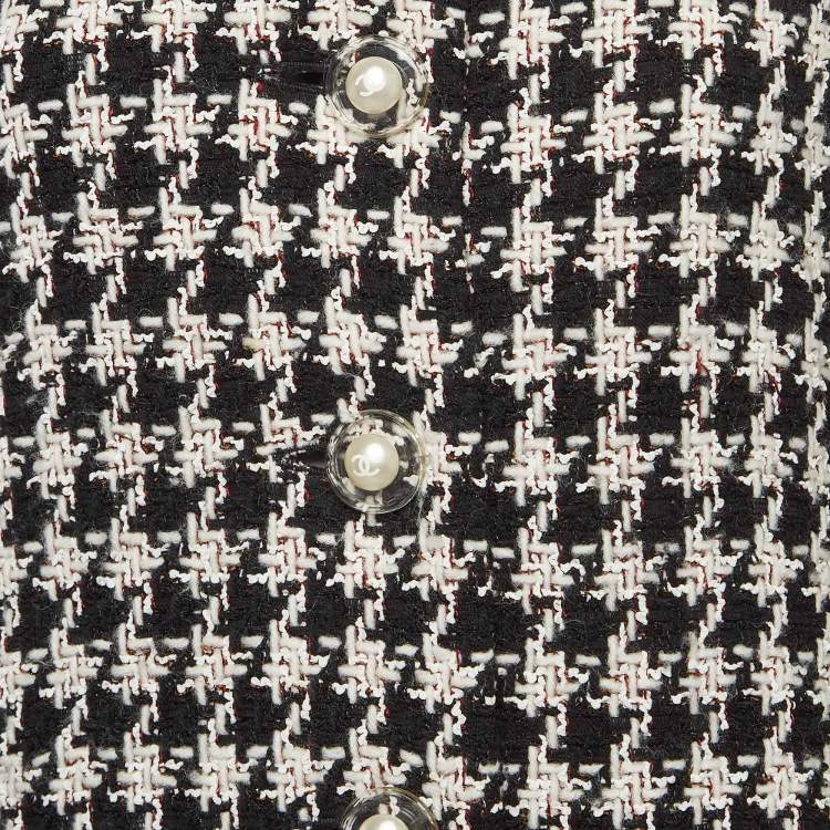 Pre Owned Chanel Black/White Lurex Houndstooth Mid-Length Coat M