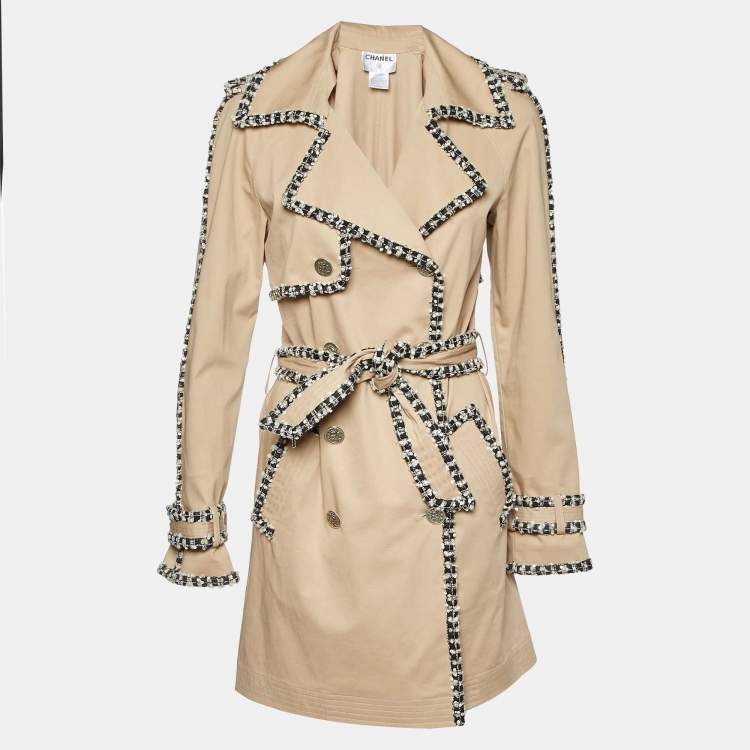 Chanel Beige Cotton Tweed Trim Trench Coat M Chanel The Luxury Closet