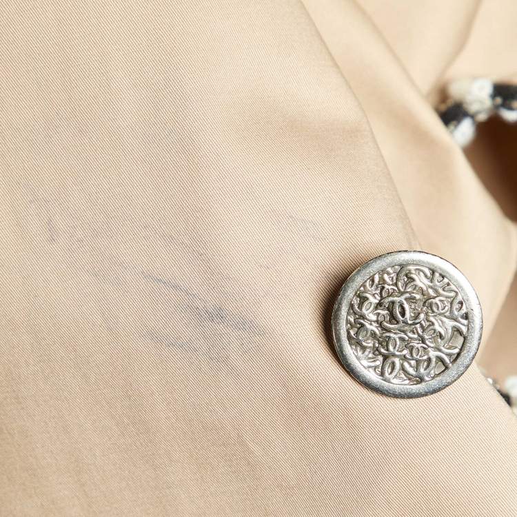 مملوكة مسبقًا Chanel Beige Cotton Tweed Trim Trench Coat M