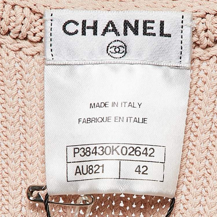 Pre Owned Chanel Pink Patterned Knit Sleeveless Sweater L