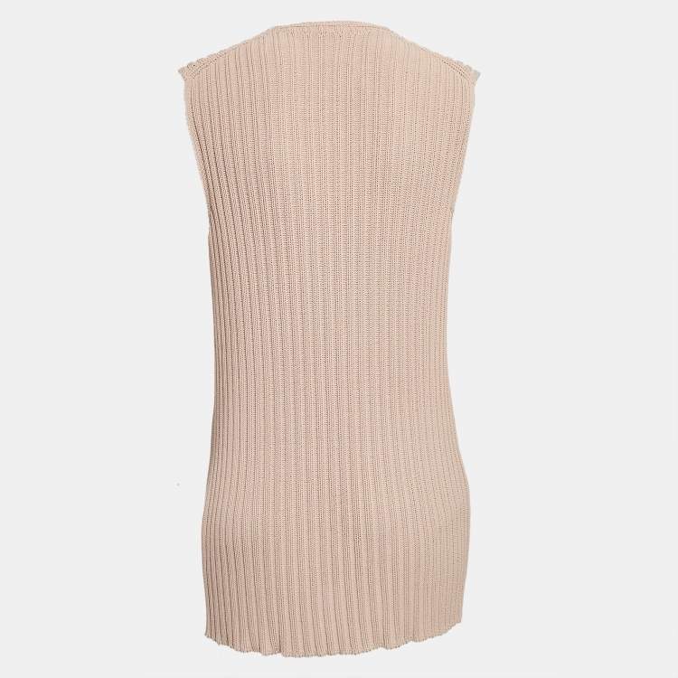 Pre Owned Chanel Pink Patterned Knit Sleeveless Sweater L