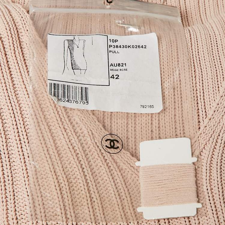 Pre Owned Chanel Pink Patterned Knit Sleeveless Sweater L