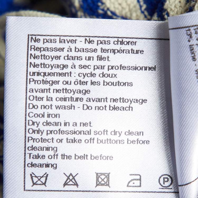 Pre Owned Chanel Blue/White Wavy Knit Sleeveless Belted Long Cardigan XL