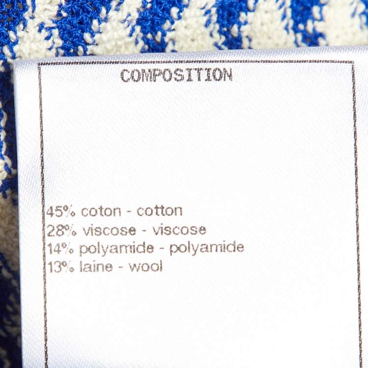 Pre Owned Chanel Blue/White Wavy Knit Sleeveless Belted Long Cardigan XL