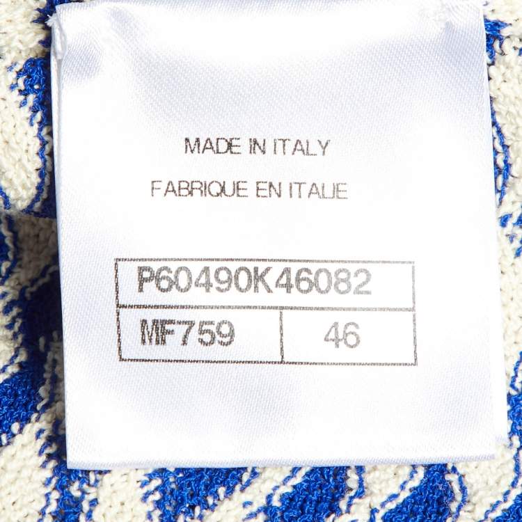 Pre Owned Chanel Blue/White Wavy Knit Sleeveless Belted Long Cardigan XL