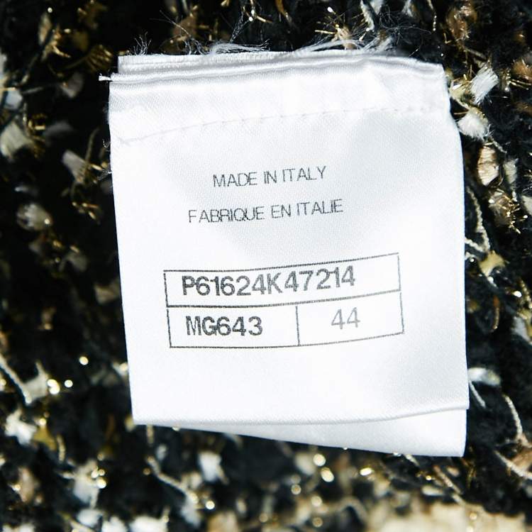 Pre Owned Chanel Black Lurex Knit Tweed Button Front Long Cardigan L