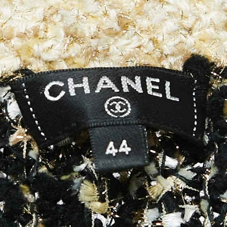 Pre Owned Chanel Black Lurex Knit Tweed Button Front Long Cardigan L