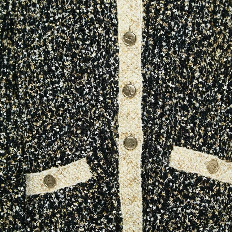 Pre Owned Chanel Black Lurex Knit Tweed Button Front Long Cardigan L