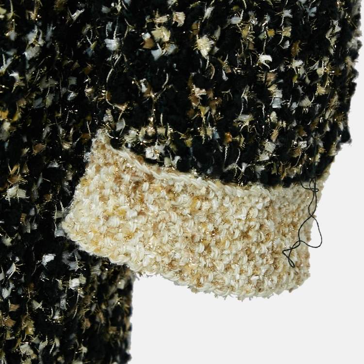 Pre Owned Chanel Black Lurex Knit Tweed Button Front Long Cardigan L