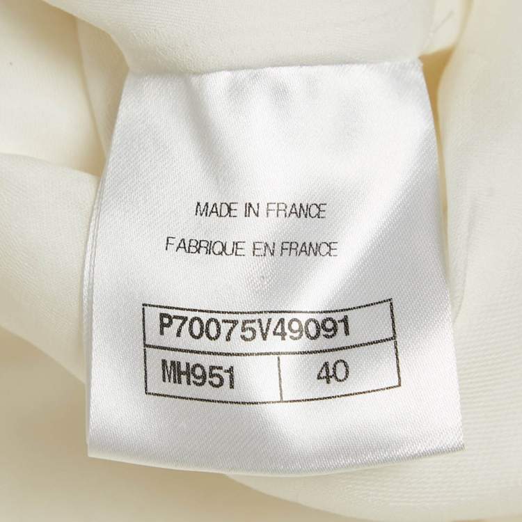 Pre Owned Chanel Ivory White Tweed Pocketed Button Front Jacket M