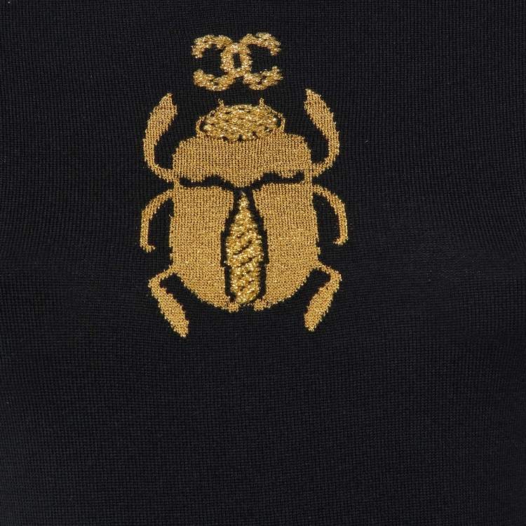 Pre Owned Chanel Black CC Scarab Lurex Wool Knit Crew Neck Jumper M